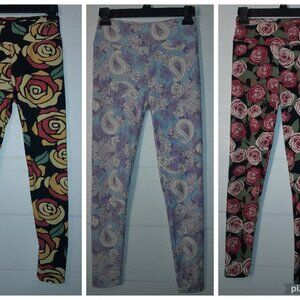 LuLaRoe Women's Set of 3 Leggings One Size Beauty & The Beast Roses Paisley